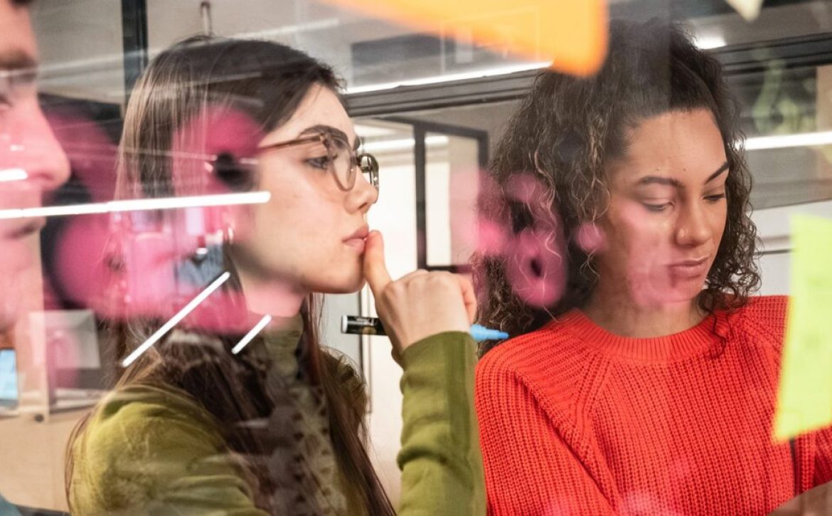 Multiethnic team collaborating in a modern coworking space